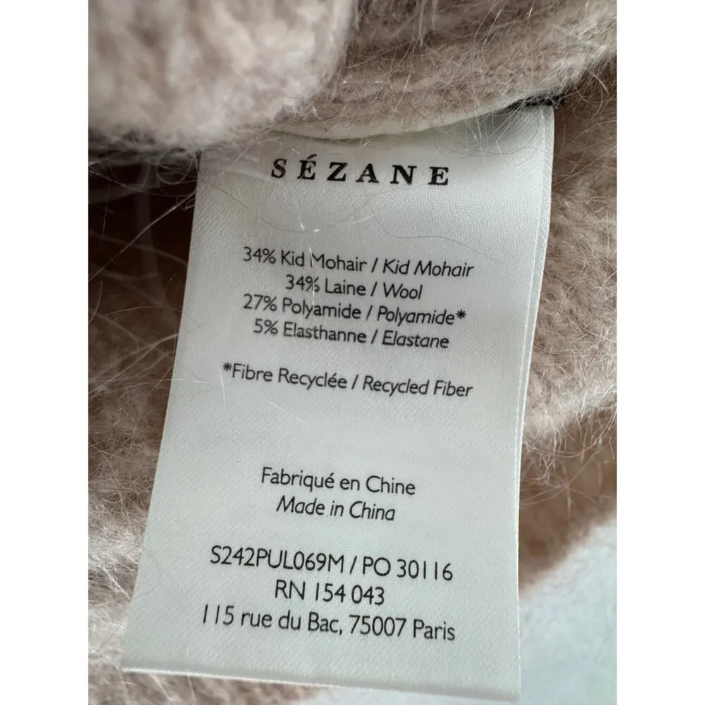 Sezane Aretha Kid Mohair Wool Sweater Tan Beige Pullover Knit M